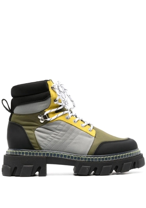 GANNI Cleated lace-up hiking boots - Green