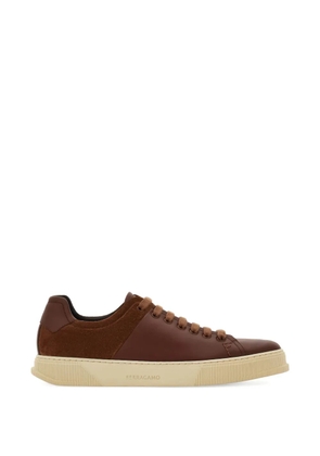 Ferragamo embroidered panelled sneakers - Brown