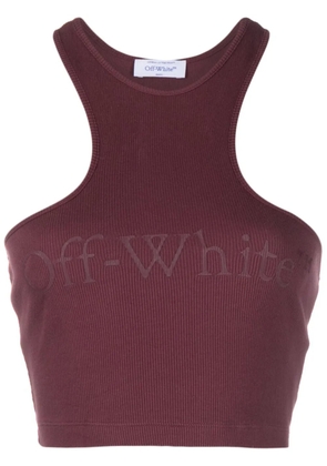 Off-White logo-print ribbed-knit racerback top - Red
