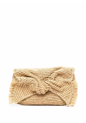 Anya Hindmarch bow-detail raffia clutch bag - Neutrals