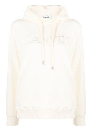 Lanvin logo-embroidered fleece hoodie - Neutrals