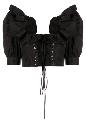 Alessandra Rich ruffle-collar corset-style blouse - Black
