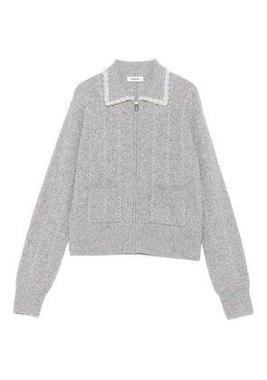 SANDRO pearl-embellished cable-knit cardigan - Grey