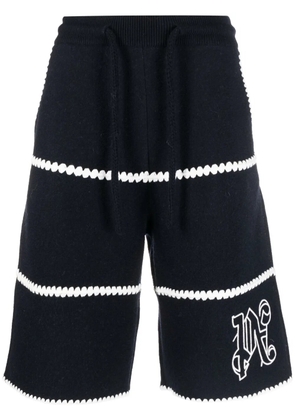 Palm Angels monogram-embroidered wool-blend shorts - Blue