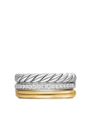 David Yurman 18K yellow gold and sterling silver DY Mercer® Three Row diamond ring