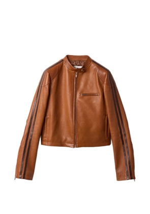 Miu Miu stand-up collar stripe jacket - Brown