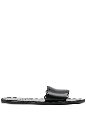RED(V) scalloped leather slide sandals - Black
