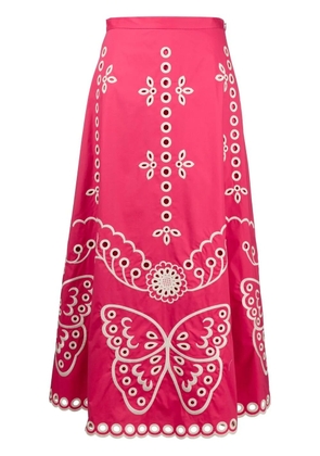 RED Valentino embroidered butterfly A-line skirt - Pink