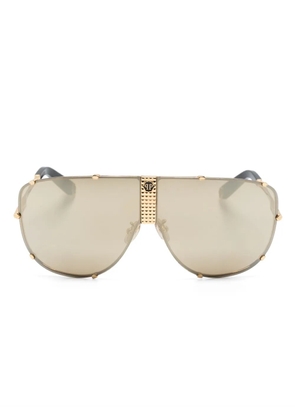 Philipp Plein Eyewear logo-plaque shield-frame sunglasses - Gold