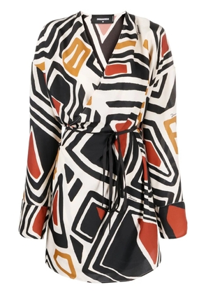 DSQUARED2 geometric-print wrap dress - White