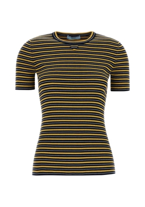 Prada embroidered striped T-shirt - Blue