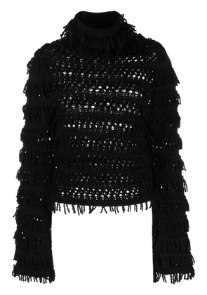 Blumarine fringe-detail open-knit jumper - Black