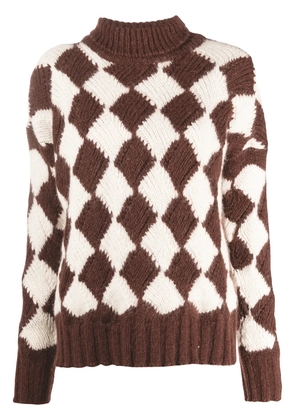 Plan C geometric roll-neck jumper - Brown