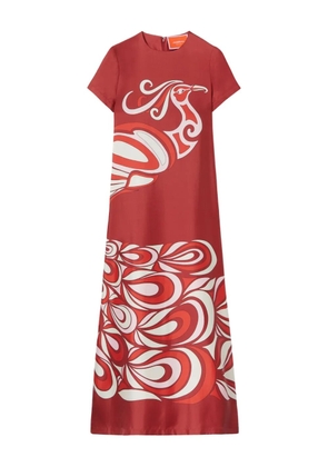 La DoubleJ Swing bird-print silk maxi dress - Red