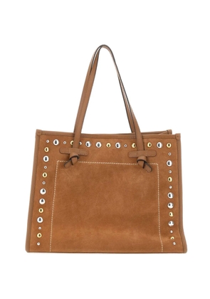GIANNI CHIARINI Marcella studded stitched suede shoulder bag - Brown