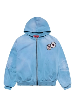 424 crest-patch zip-up hoodie - Blue