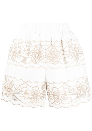 RED Valentino floral embroidered high-waisted shorts - White