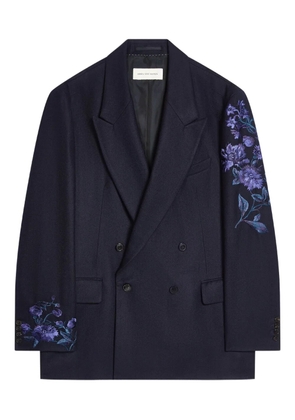 DRIES VAN NOTEN floral-embroidered double-breasted blazer - Blue