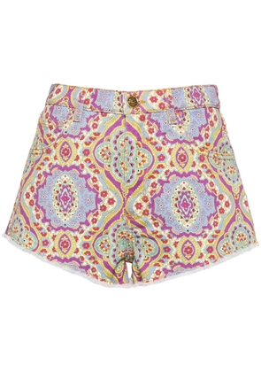 ETRO floral-print denim shorts - Blue