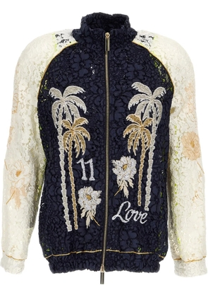 LINEA 11 embroidered-lace bomber jacket - Blue