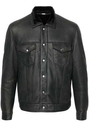Eleventy seam-detail leather jacket - Black