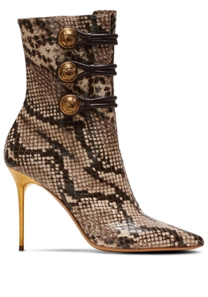 Balmain Alma 95mm snakeskin-effect boots - Brown