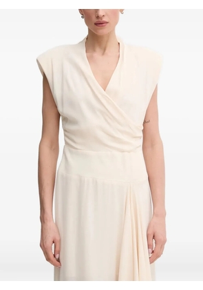 Sandro Ferrone draped shoulder-padded midi dress - Neutrals