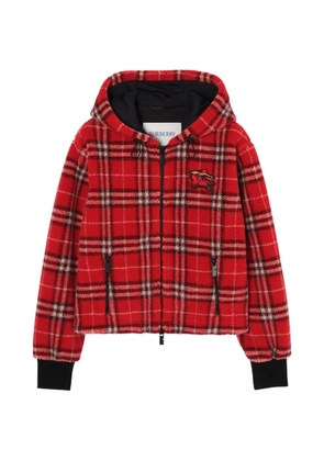 Burberry check hooded fleece jacket - Red