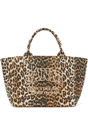 GANNI leopard print zip tote bag - Neutrals