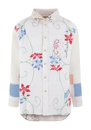 By Walid floral-embroidery linen shirt - White