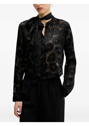 HUGO floral-print tie-neck shirt - Black