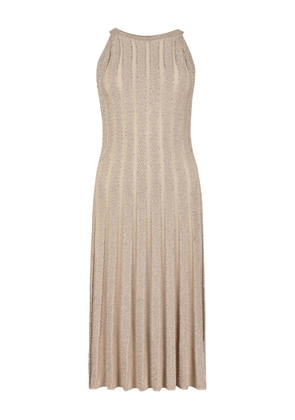 D.Exterior embellished pleated dress - Neutrals