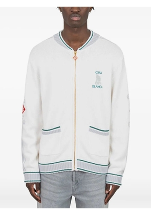 Casablanca logo-jacquard zip-up cardigan - White