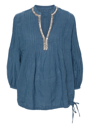 120% Lino split-neck linen blouse - Blue