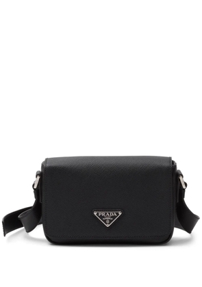 Prada enamel triangle logo flap shoulder bag - Black