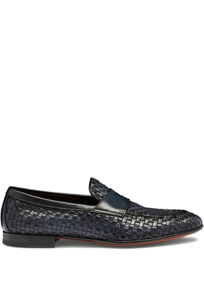 Santoni woven-leather penny loafers - Black