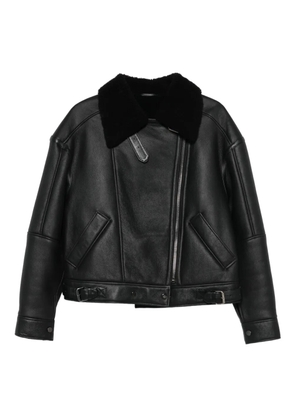 Manokhi shearling-collared leather jacket - Black