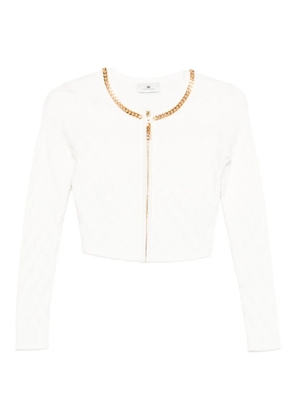 Elisabetta Franchi chain-trim diamond-pattern cardigan - White