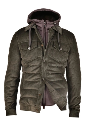 Kiton corduroy quilted detachable-hood coat - Green