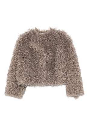 Tagliatore teddy-textured cropped jacket - Neutrals