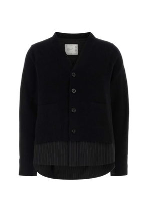 sacai pocket wool cardigan - Black