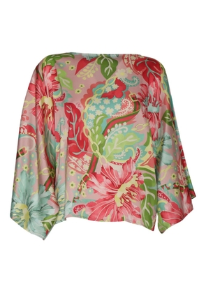 Clips floral-print batwing top - Red
