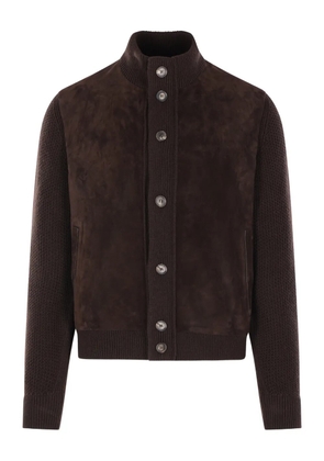 Zegna suede-panel cardigan - Brown