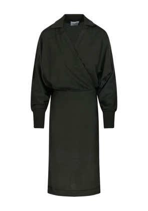 Nude wrap-neck ribbed dress - Green