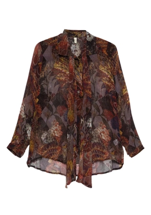 YAVI floral-print tie shirt - Brown