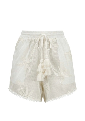FARM Rio palm trees tassel mini shorts - White