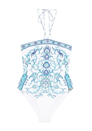 Camilla halter-neck paisley-print swimsuit - White