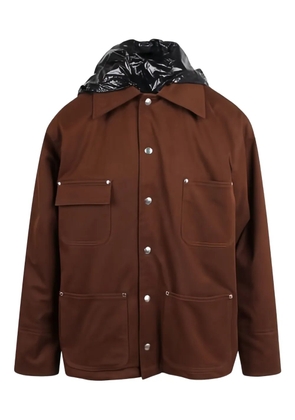 Plan C padded cargo flap-pocket hooded jacket - Brown