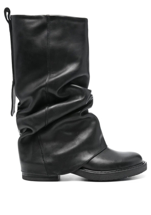 Metisse ruched leather boots - Black