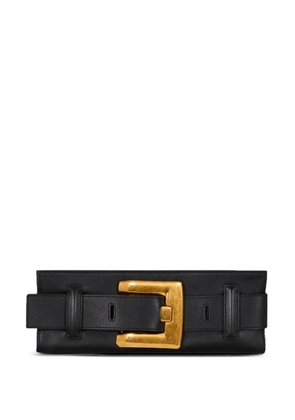 Balmain Anthem buckle-detail calfskin-leather clutch - Black